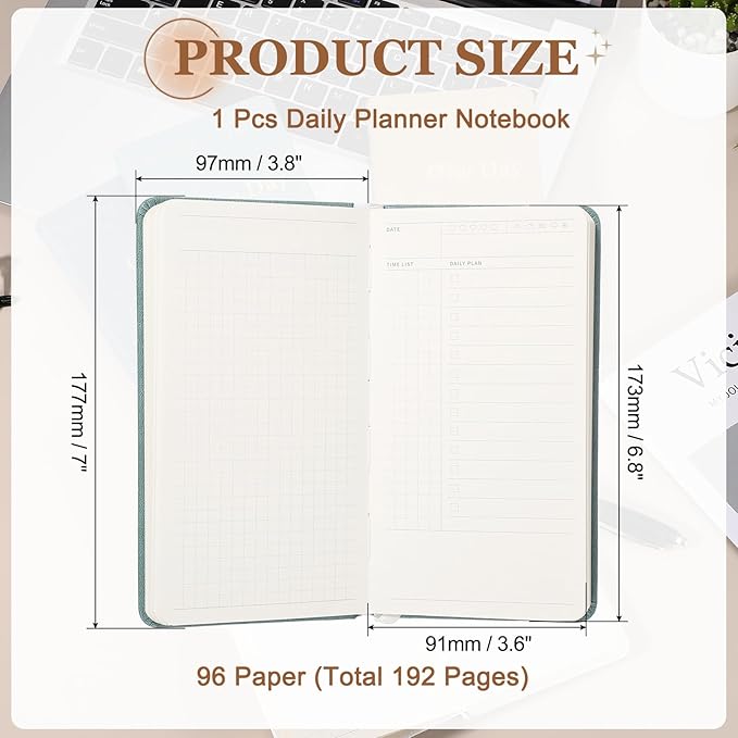 PATIKIL Planner Notebook, 7 x 3.8" 96 Sheets Undated Daily Planner Pocket to Do List Daily Weekly Goals Notebook for Office Home Study Work Time Management Habit Tracker, Green
