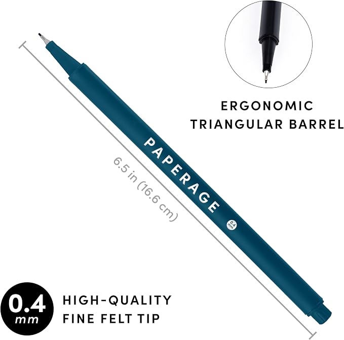 PAPERAGE Felt Tip Fine Point Pens (0.4mm), 12 Pack, Pens For Journaling, Notebooks, Planners, Calendars & Drawing, Great for School, Office, & Home (Earth Tone)
