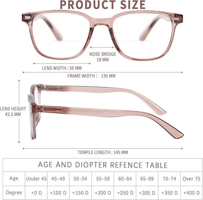 Bifocal Reading Glasses for Women, Blue Light Blocking Computer Readers with Spring Hinges, Retro Square Frame