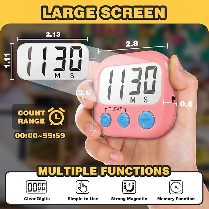 Classroom Timers for Teachers Kids Large Magnetic Digital Timer Teacher Supplies 6 Pack-Blue Pink