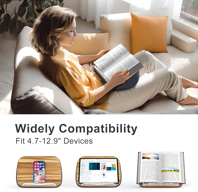 ERGONOV Lap Book Stand for Hands Free Reading Comfortable Reading Pillow Stand Minimize Neck Strain Perfect Idea for Book Lovers in Dorm Room or Anywhere Else with Bookseat(Gray)