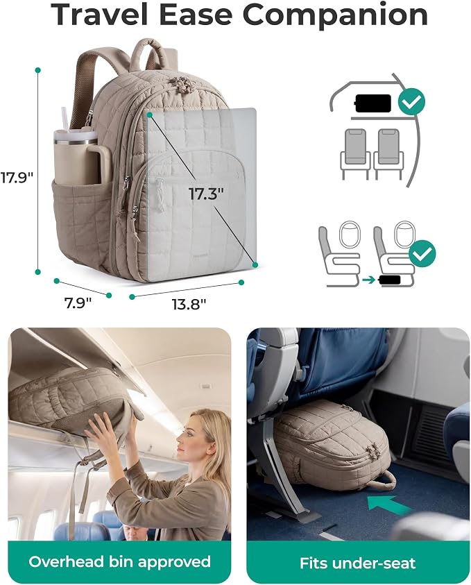 BAGSMART Travel Backpack for Women, 17.3" Carry on Backpack, Ink Green | Airline Approved Personal Carry-on Size, Shoe Bag & TSA-approved Toiletry Bag, Trolley Sleeve, Water-Resistant