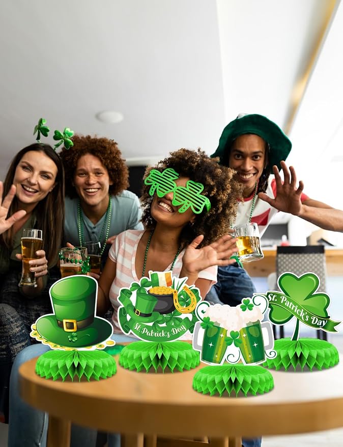 9Pcs St Patricks Day Table Decorations, Green St. Patrick's Day Honeycomb Centerpieces 3D St Patricks Day Decorations for Table Irish Shamrock Centerpiece for St Patricks Day Party Supplies