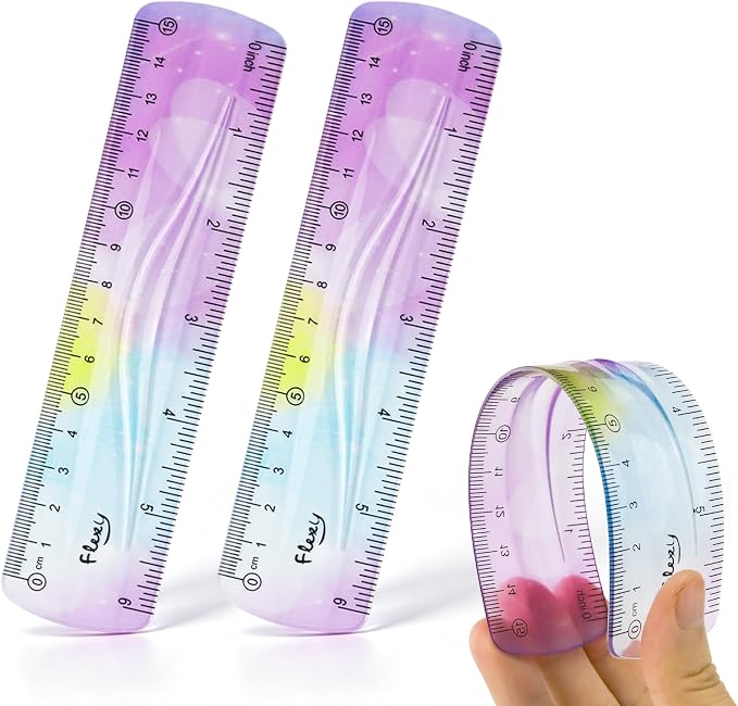2 Pcs 6 Inch Flexible Ruler, Bendable Plastic Ruler, Gradient-Colored Flexible Rulers with Centimeters and Inches for Students, School, Classroom and Office Use