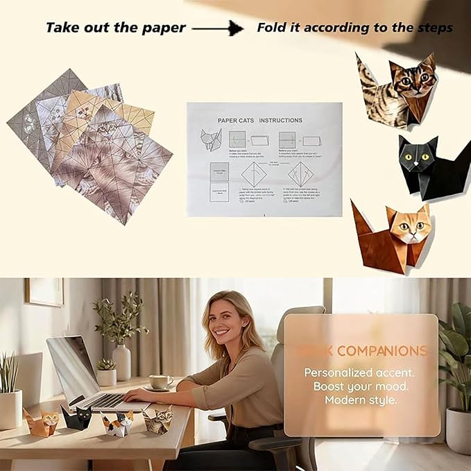 DIY Paper Cat Origami Kit - 100 Sheets DIY Origami Paper for Kids & Adults, Fun Creative Art Project, Desk Decor and Gift for Pet Lovers (Cat/dog Design)