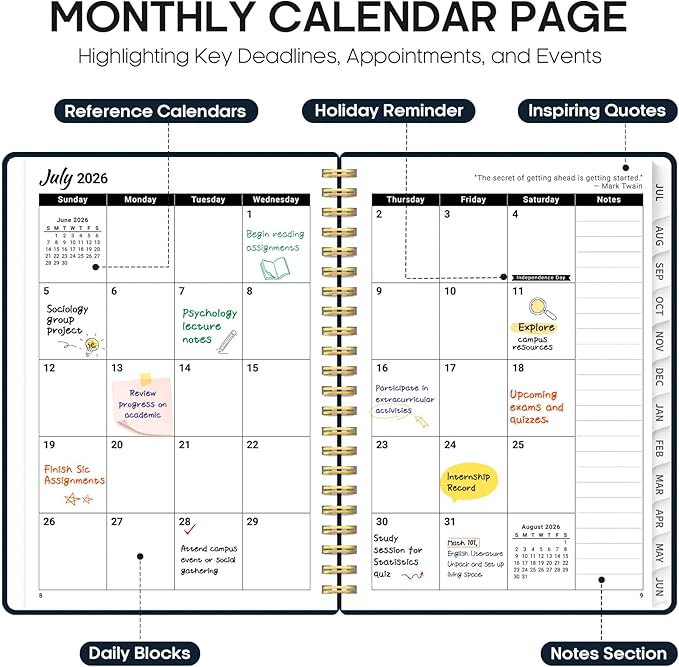 Planner 2026-2027, Academic Year Monthly and Weekly Calendar Planner, Jul 2026 - Jun 2027, Hardcover Teacher Student Planning Agenda book with Tabs, Perfect for School Office Supplies, 6.3" x 8.5" - Floral Dream