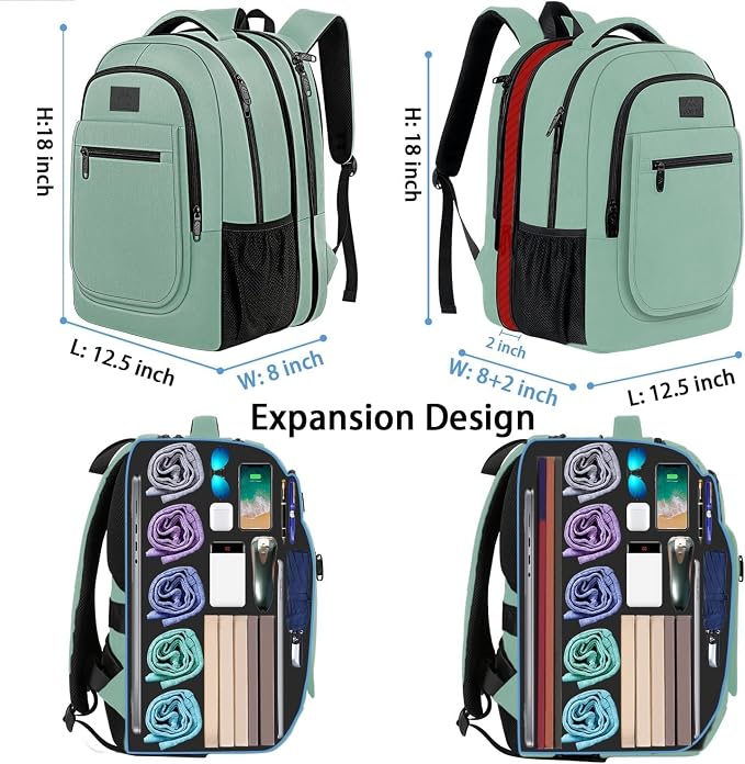 MATEIN Laptop Backpack for Girls Teen, Expandable School Backpack 15.6 inch | Anti Theft, Slim, Water Resistant Polyester, College Bookbag for Women Men, Computer Bag Gifts for Travel, Cyan
