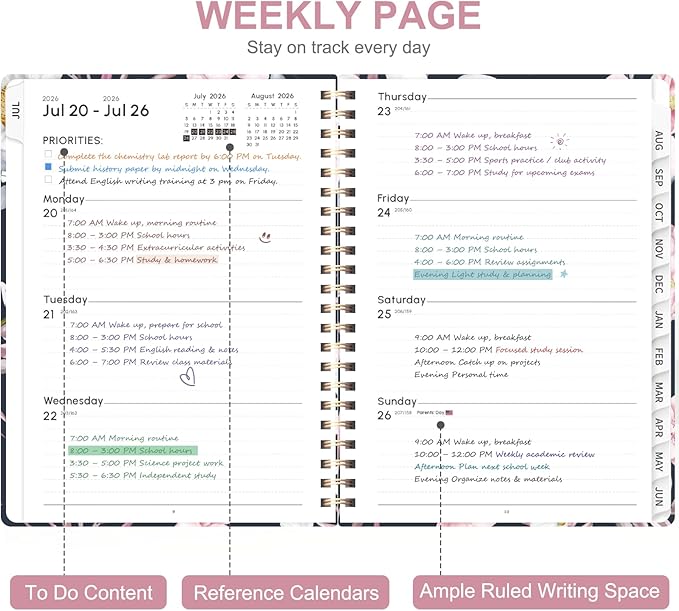 Planner 2026-2027, Weekly and Monthly Academic Planner, July 2026 - June 2027, Hardcover Calendar Agenda Book for School Year Planning, School Supplies for Teacher and Student, A5(6.3'' x 8.5'')