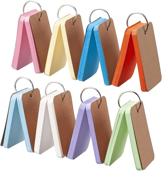 Blank Index Cards with Ring, 8 Pack Colored Flash Cards, 2.2"x3.5", 400 Counts Small Note Cards Hole-punched Cardstock, Heavyweight Word Vocabulary Cards, DIY Gift Hang Tags