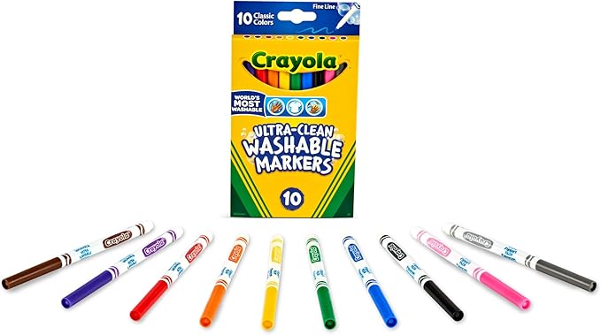 Crayola Ultra-Clean Washable Markers, Fine Line Multicolor, 10 Count