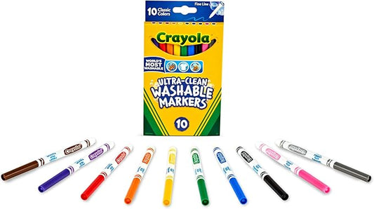 Crayola Ultra-Clean Washable Markers, Fine Line Multicolor, 10 Count