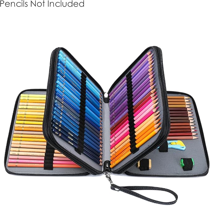 YOUNGCOL 120 Slots Colored Pencil Case Color Pencil Organizer Storage Large Capacity Pencil Case (Black + Retro Flower)