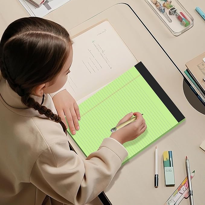 AILZFEI 300 Sheets Green Legal Pads 8.5 x 11 College Ruled Paper 6-Pack Note Pads Narrow Ruled 50 Sheets per Notepad Perforated Writing Pad Durable Sturdy Back 8x11 Pads of Paper