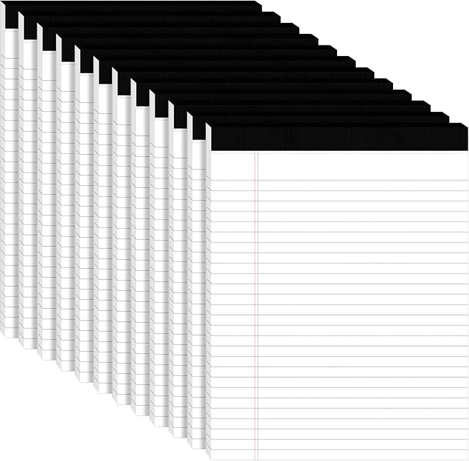 12pcs Legal Pads 8.5 x 11,Notepads 8.5 x 11 Inch, 30 Sheets/Pack, White Note Pads Clear Print Writing Pads of Paper, Perforate Wide Ruled Lined with Sturdy Back for Office, Business & School Supplies