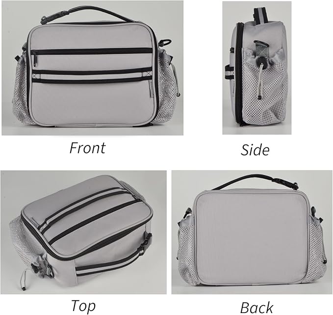 Cerbonny Kids Lunch Box, Gray, Unisex, Polyester, With Insulated Interior, Four Carrying Options, and Big Capacity