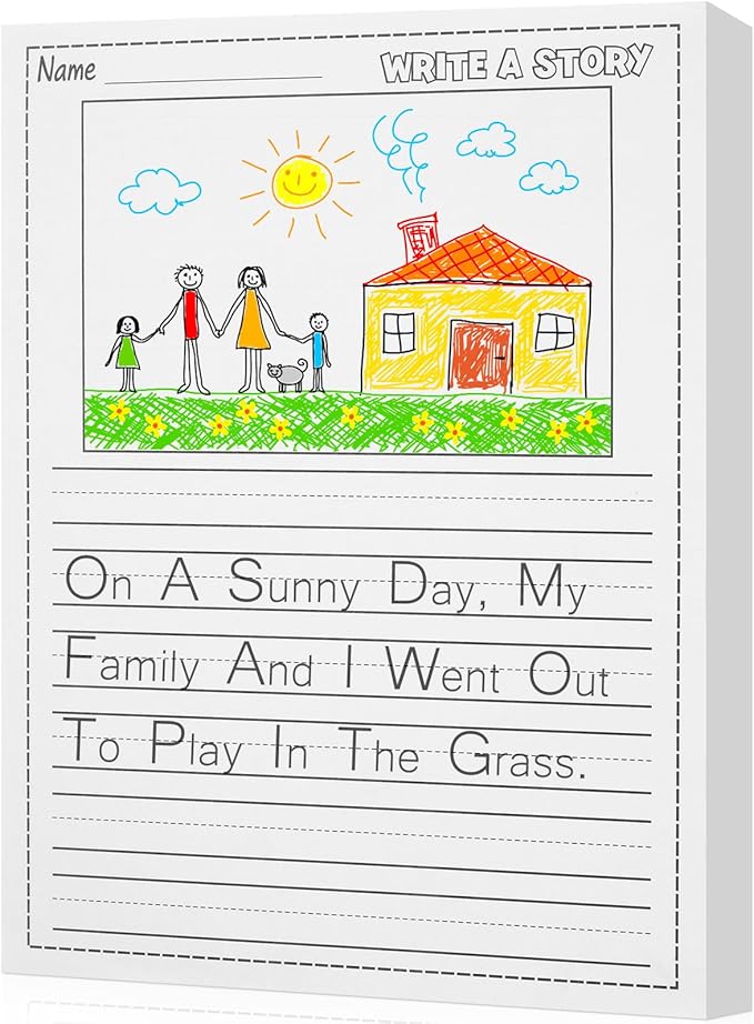 200 Sheets Writing Beginner Paper for Kids Create Story, 8.5"x11" Handwriting Paper Bulk with Picture Space and Lines DIY Craft Writing Kit for Kids Journal Activity, Back to School Gifts