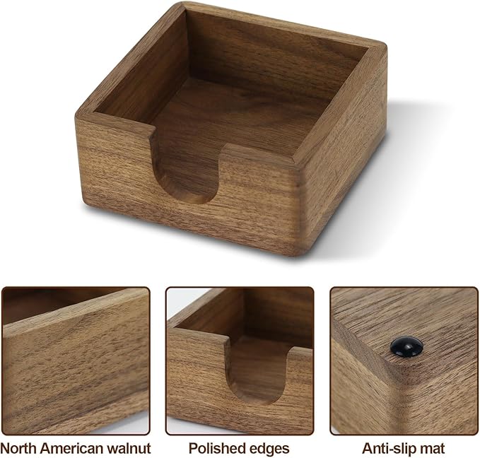 MultiBey Black Walnut Sticky Note Holder - Handcrafted Solid Wood Note Dispenser with Sheets, U-Shaped Easy Access Design & Non-Slip Base for Minimalist Office Desk Decor (3x3 inch)