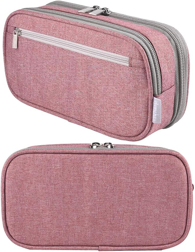 Chelory Large Capacity Pencil Case Big Pencil Bag Pouch 3 Comparments High Storage Pen Marker Cases Holder Office Desk Stationery Organizer Makeup Bag Women Men, Light Pink