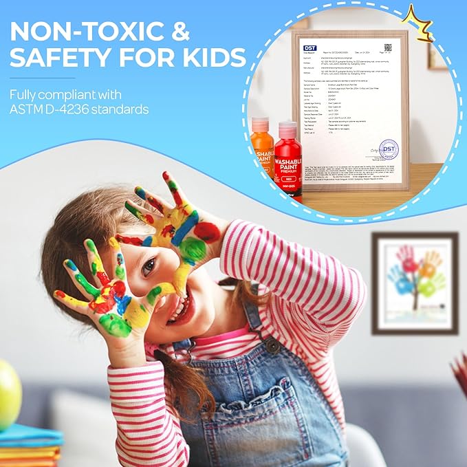 Nicpro 24 Colors Washable Finger Paint Set for Toddlers (2 oz), Non-Toxic & Baby Safe Paint for Hand and Feet, Mess Free Finger Painting Art Supplies for Kids Age 1-3 4 5 6+, Preschool Learning Gifts