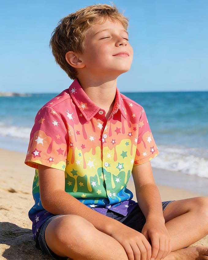 Enlifety 2-10T Kids Hawaiian Shirt Boys Short Sleeve Button Down Shirts Hawaii Summer Casual Blouse