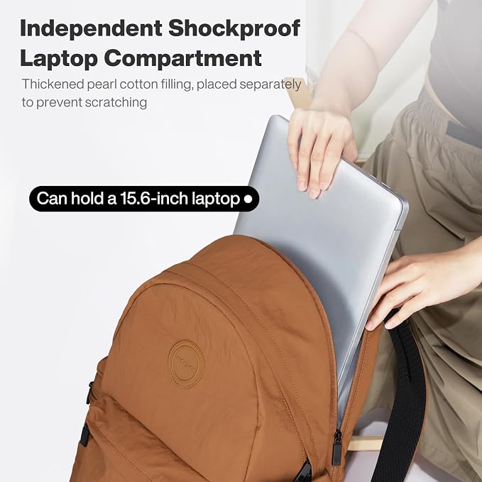 mixi 17 Inch Casual Travel Daypack, Lightweight Laptop Backpack, Brown | Ultra Light Backpack, Fits 15.6in Laptop, Water/Oil/Stain Resistant, Anti-Theft Pocket&Luggage Strap for College Work Hiking