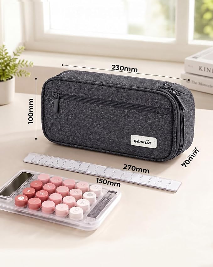 WEMATE Pencil Case, Large Capacity Pencil Pouch, Big Storage Organizer | for Stationery, Zipper Pen Bag, Travel Pen Box, Office Organizer Makeup Bag, for Men Women Black