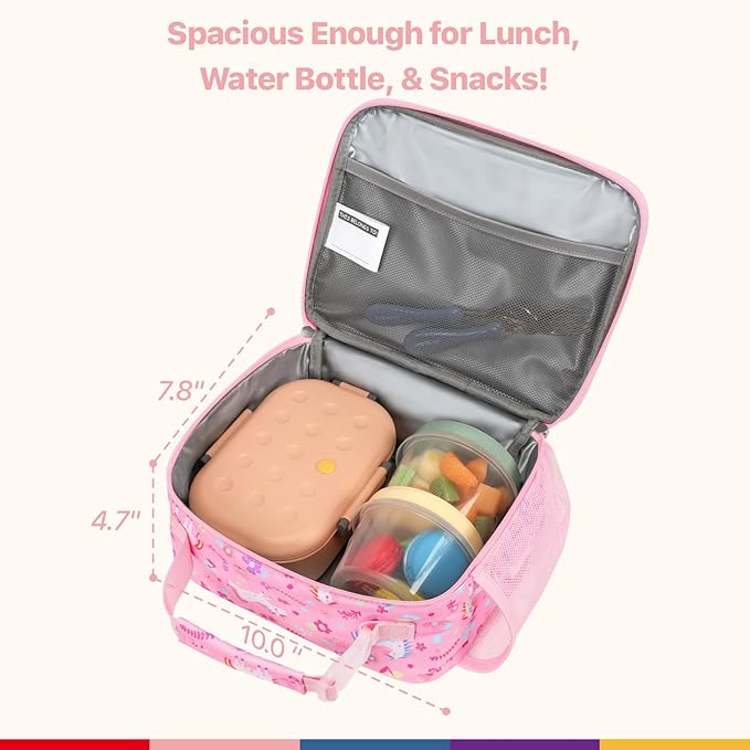 Bagseri Kids Lunch Bag with Ice Pack Included - Insulated Lunch Box for Girls Reusable Meal Tote for School & Travel, Glitter Pink Unicorn