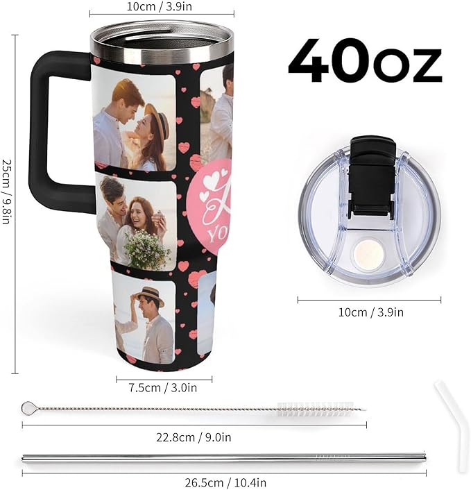 Personalized Tumbler Custom Vacuum Insulated Travel Mug Customizable Coffee Cup with Your Photos and Text Christmas Birthday Gift (40oz Design 4)