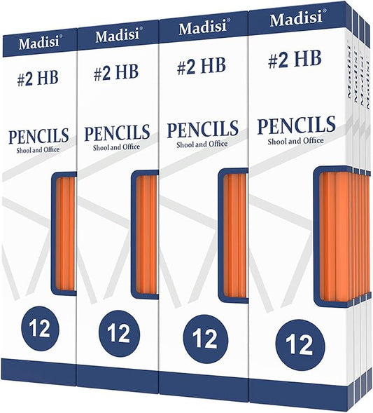 Madisi Wood-Cased #2 HB Pencils Bulk, 192 Count, Pre-sharpened | 16 Packs of 12-Count, Box of Pencil Set, Classroom Supplies, Yellow