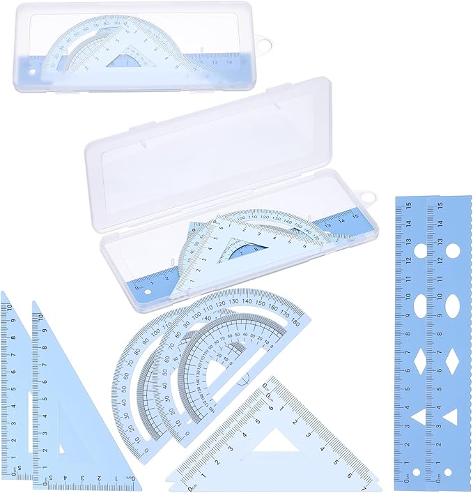 PATIKIL Geometry Set, 2 Pack 6 Inch Aluminum Ruler & 4 Triangles, Metal Protractor Ruler Math Drafting Measuring Tool for Home Office Math Drawing Engineering Art,Gradient Blue