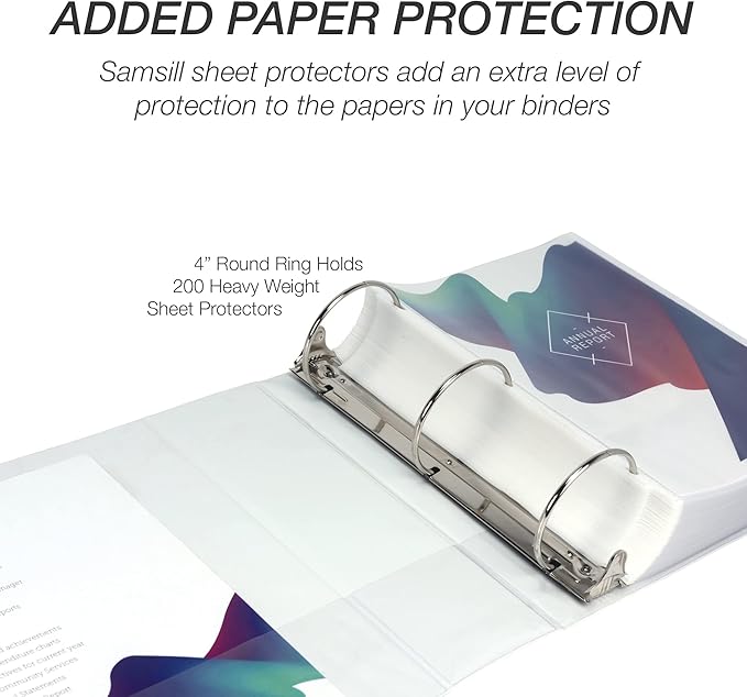 Samsill 4 Inch 3 Ring Binders, Economy Round Ring, Clear View Cover, 675 Sheet Capacity - for School, Home, Office - White, 6 Pack
