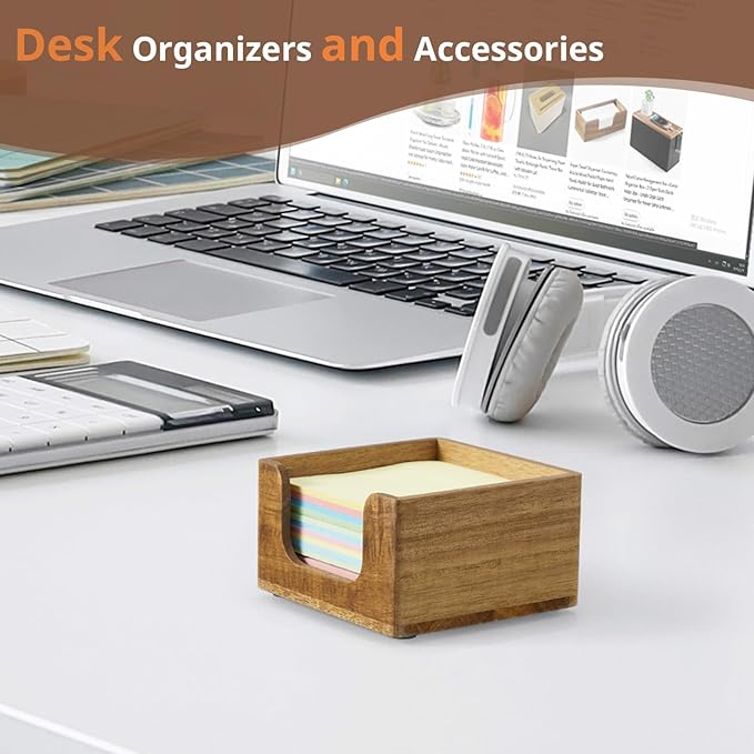 Sticky Note Holder, Acacia Wood Note Dispenser for Office Desk Accessories, Self Stick Note Pad Holder, Memo Pad Holder Dispenser Organizer for School Office Desk Supplies