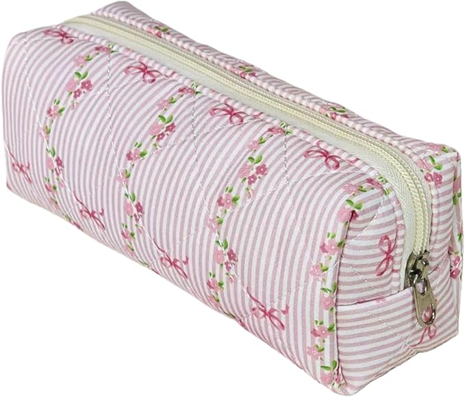 Carry bloom Pencil Pouch Cute Pencil Case for Girls Aesthetic Pencil Bag with Zipper Pen Cases School Supplies Makeup Bag (10 floral bow)