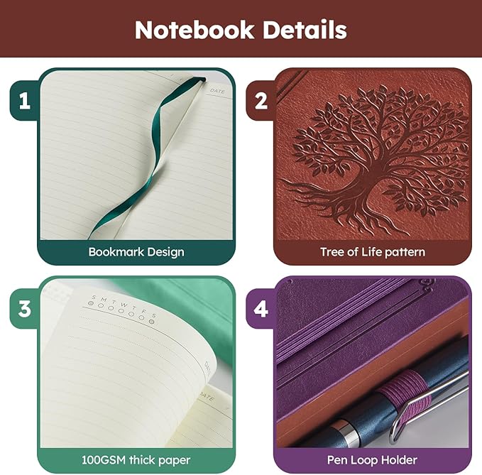 Lined Journal Notebook for Women Men, 320 Pages A5 Journaling Notebook College Ruled with 100GSM Thick Paper, Hardcover Leather Notebook for Work Writing Note Taking Diary, School, 5.7'' X 8.4''