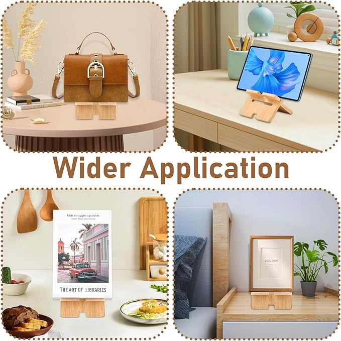6 Pack Bamboo Book Stand for Display, Natural Easel Stand for Display, Book Display Stand for Home Office School, Book Riser for Comic Album CD Magazine Postcard Picture Plate Phone Artworks (Large)