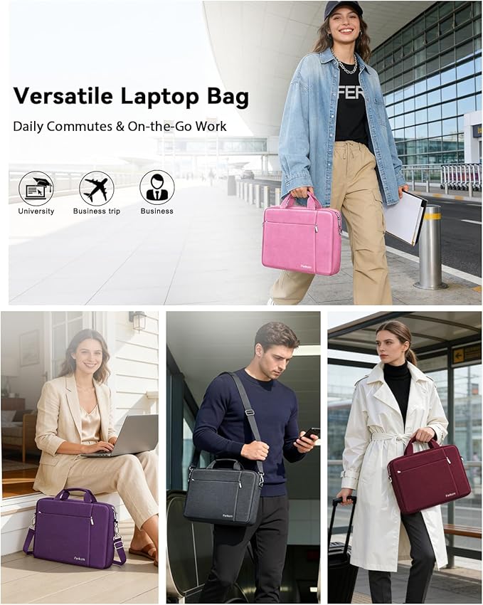 Ferkurn Laptop Bag Case for Women Men Computer Bag Compatible with HP Envy Pavilion Omen/LG Gram/MSI/Dell Inspiron XPS/Lenovo/Acer, Shoulder Strap Carrying Messenger Briefcase, Pink, 17 17.3 Inch