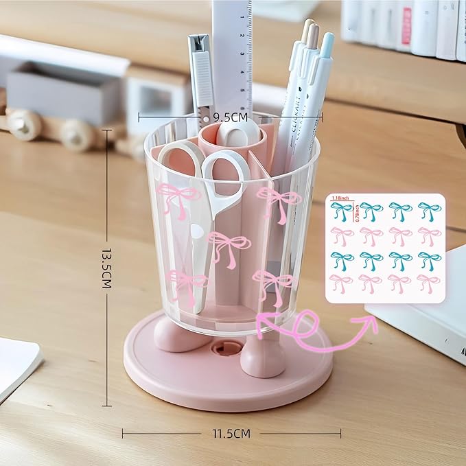 INSTOME Rotating Pen Holder,Cute Bow Pen Holder,Office Desk Accessories for Work, School,or Home