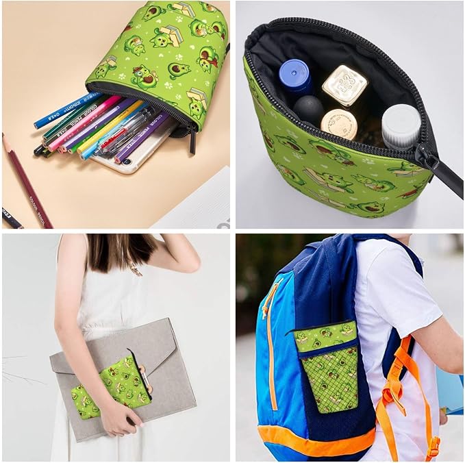 Green Avocado Cat Kids Standing Pencil Case Girls Boys Telescopic Stationary Pouch with Zipper Large Capacity Stand up Pen Bag Portable Makeup Holder for Children School Students Office Supplies