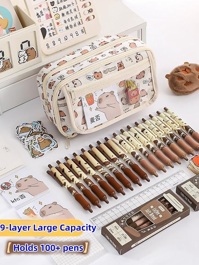 Cute Kawaii Pencil Case Pouch Cartoon Pen Box Holder Organizer for Office Workspace Supplies Desk Accessories Travel Essentials Aesthetic Trendy Cool Stuff Gift Large Capacity (Fox)