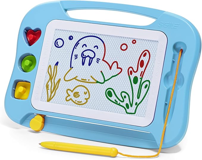 SGILE Toddler Toys for Kids, Magnetic Drawing Board for Birthday Gift, Toys for 1 2 3 Year Old Girls Boys, Etch & Sketch Pad with 3 Stamps, Learning and Educational, Light Blue