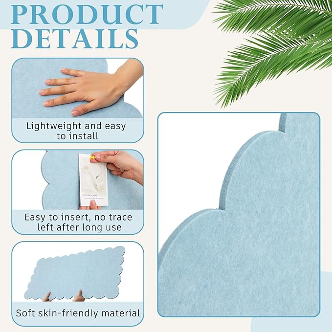 Mooliwe Scalloped Felt Bulletin Board Foldable Pin Cork Board Alternative for Wall Foldable Picture Vision Self Adhesive Bulletin Decorative(Light Blue,36 * 18 Inch)
