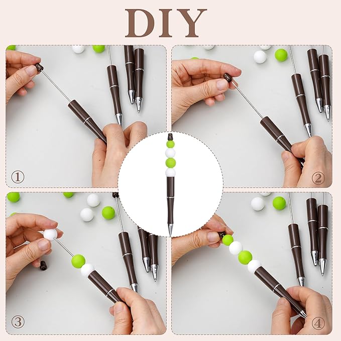 jiebor 30Pcs Beadable Pens Plastic Bead Ballpoint DIY Cute Cool Pens Black Ink for Women Men Bridal Graduation Gift Office Supplies Dark Brown