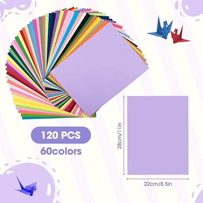 120 Sheets 8.5" X 11" Colored Cardstock, 60 Assorted Colors Construction Paper Card Stock Printer Paper For Printing, Cardstock Paper, Color Paper For Diy Crafts, Kids School Supplie(180gsm/65lb)