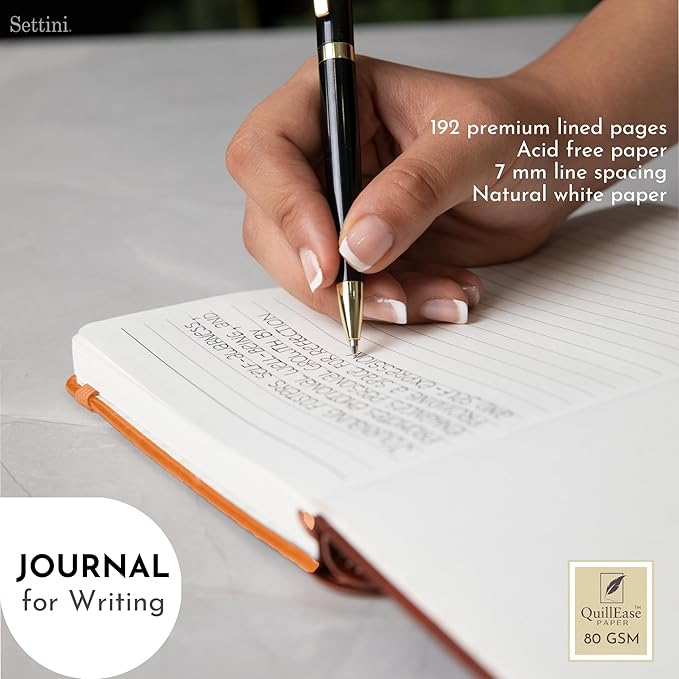 SETTINI Lined Journal, Ideal for Journaling - A5 Vegan Leather Notebook, 192 Archival-Quality Pages, QuillEase Bleed-Free Paper, Inner Pocket & Bookmark - Orange Gifts, Orange Sun