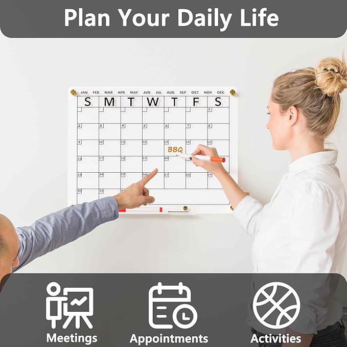Neatsure Acrylic Dry Erase Calendar Whiteboard for Wall, 16"x12" Clear Monthly Planner White Board, w/ 4 Colors Markers