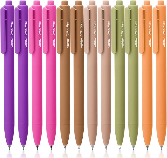 Mr. Pen- Retractable Gel Pens, 12 Pack, Black Ink, Late Harvest Color Barrel, Fine Point 0.5mm, Fast Dry, Smooth Writing, Cute Pens for Drawing, Writing Planner and School Supplies