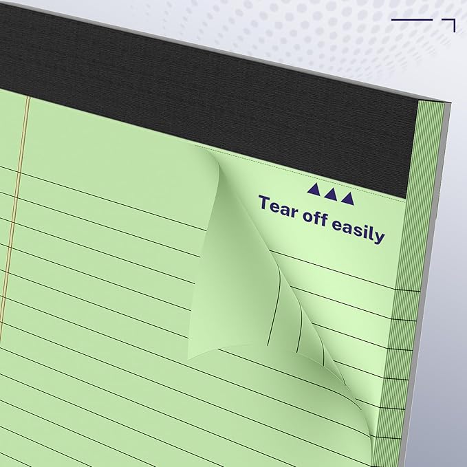 AILZFEI 3 Pack Wide Legal Pads 11" x 9.5" (Landscape Format) Green College Ruled Note Pad Narrow Ruled 30 Sheets per Notepad Perforated Writing Paper with Thick Backboard Horizontal Pads of Paper