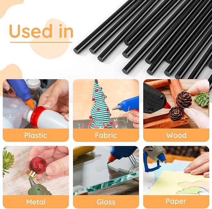 72pcs Black Hot Glue Sticks, 0.43"x8" Full Size Glue Sticks for Car Dent Repair, Wax Seal Stamp Crafting DIY Art School Gluing Project Repair Sealing