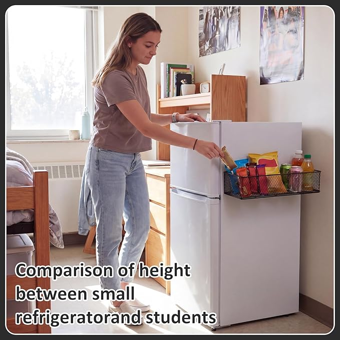 FoldTier 1 Pack Black Magnetic Basket Fridge Organizer, Magnetic Shelf Containers Storage Bin Holder for Kitchen Dorm Locker Refrigerator Classroom Whiteboard Office Table (13.8 x 3.1 x 4.9 Inch)