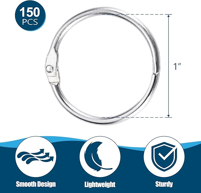 Loose Leaf Binder Rings 1 Inch (150 Pack) Sturdy Metal Rings for Index Cards, Flashcards, Notebook Paper, Office, School or Home